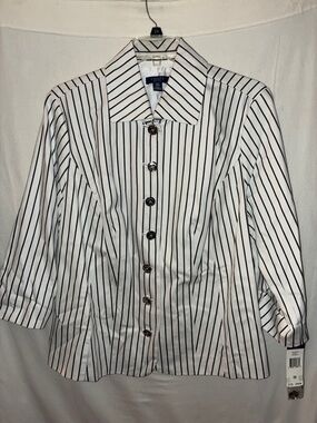 Chaps Black and White Vertical Stripe Button-Up Jacket
